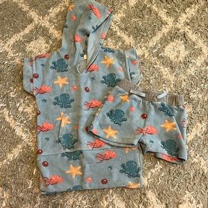 Monica + Andy under the sea light blue swim coverup and terry shorts toddler set